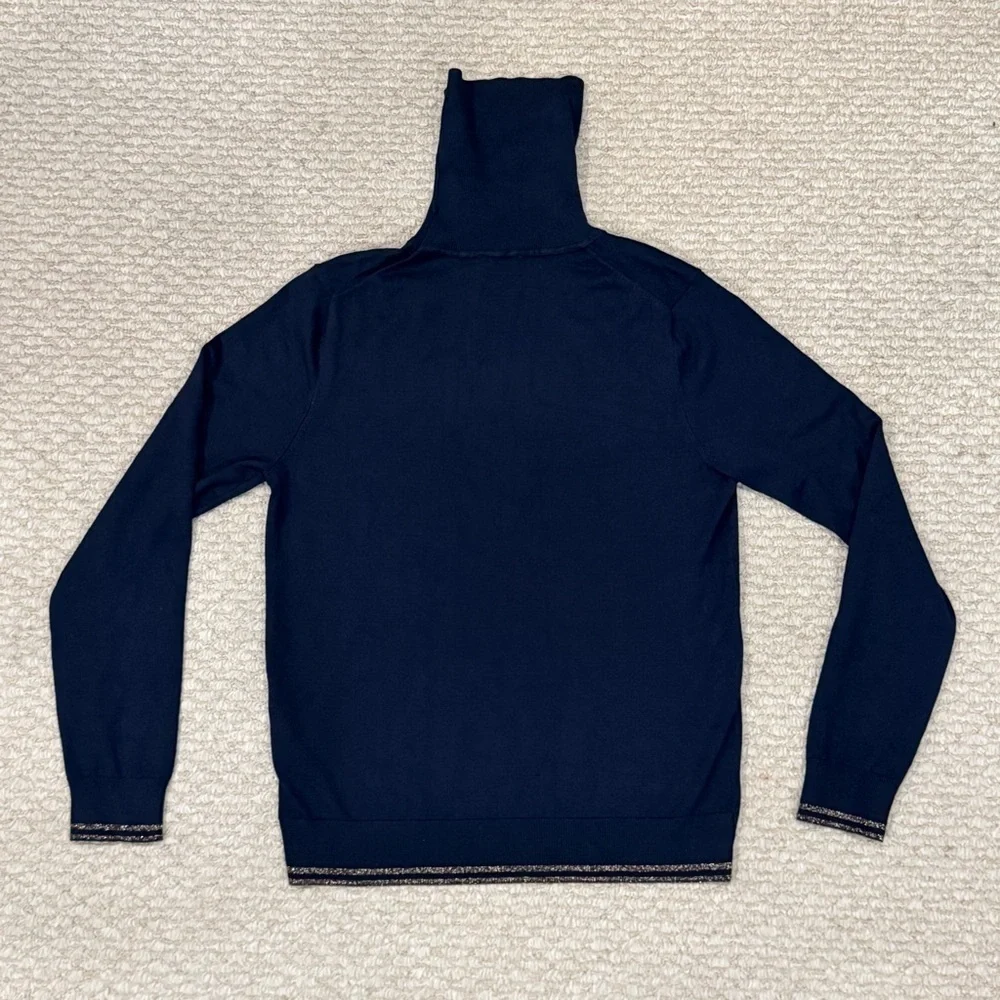 TOMMY HILFIGER Turtleneck Womens Size L Navy Blue Embellished Pull Over Sweater